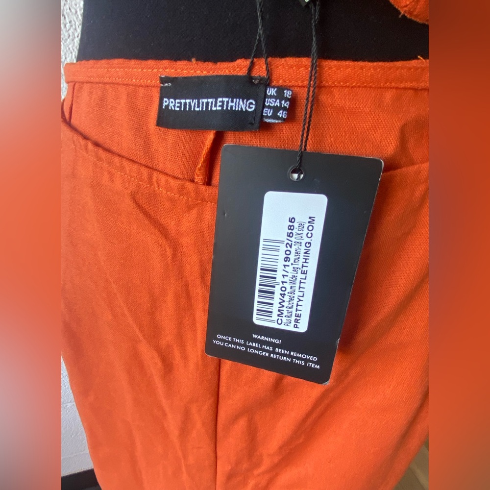 PrettyLittleThing Rust Orange One Shoulder Crop Top and Wide Leg Pants Set 14 - Picture 6 of 6